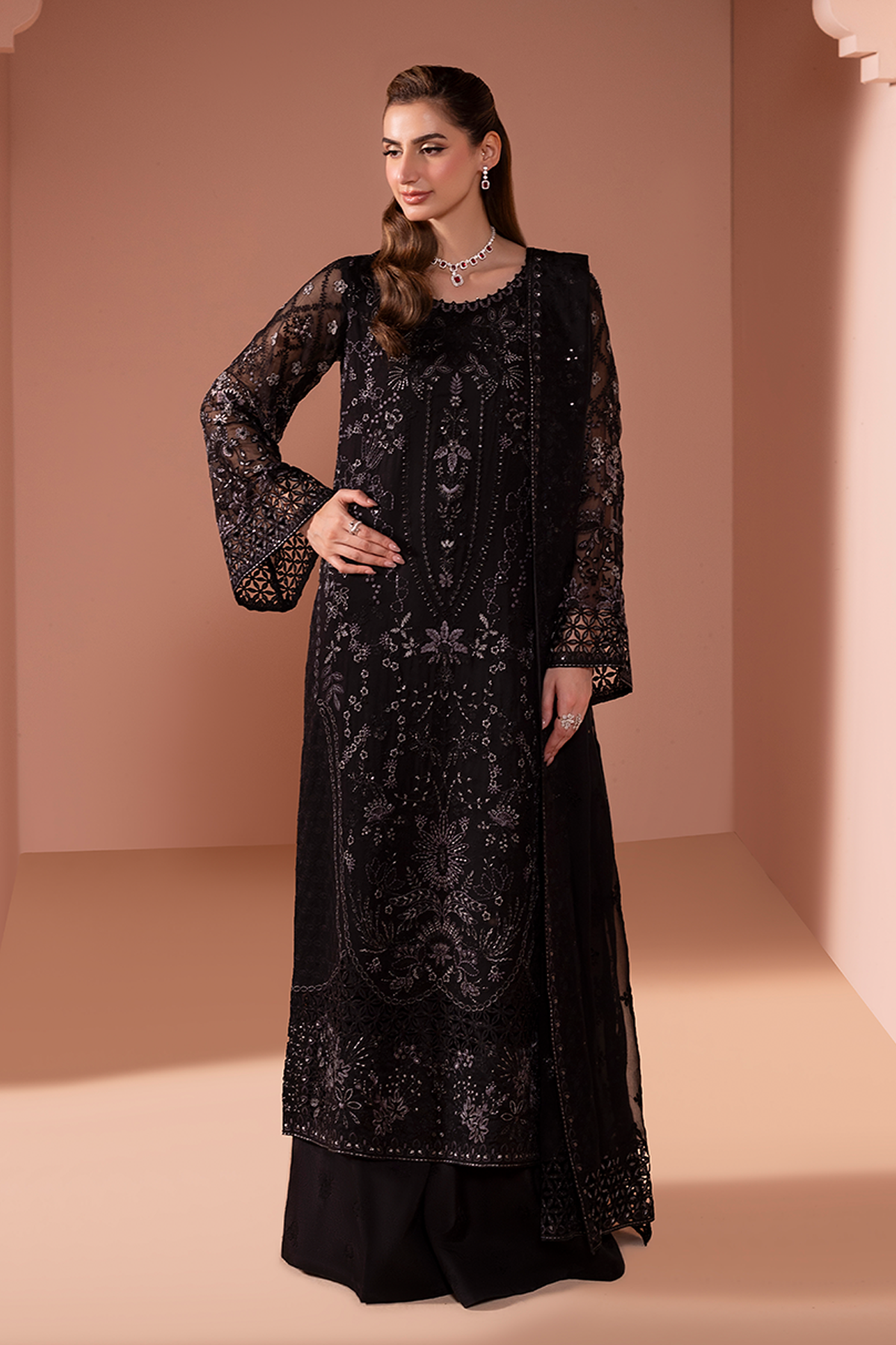 sachin and babi light blue dress Embroidered Chiffon & Organza Suit