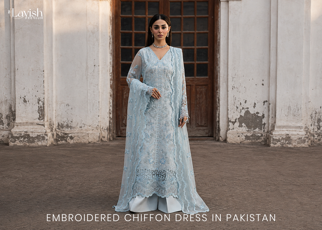 Embroidered Chiffon Dress in Pakistan