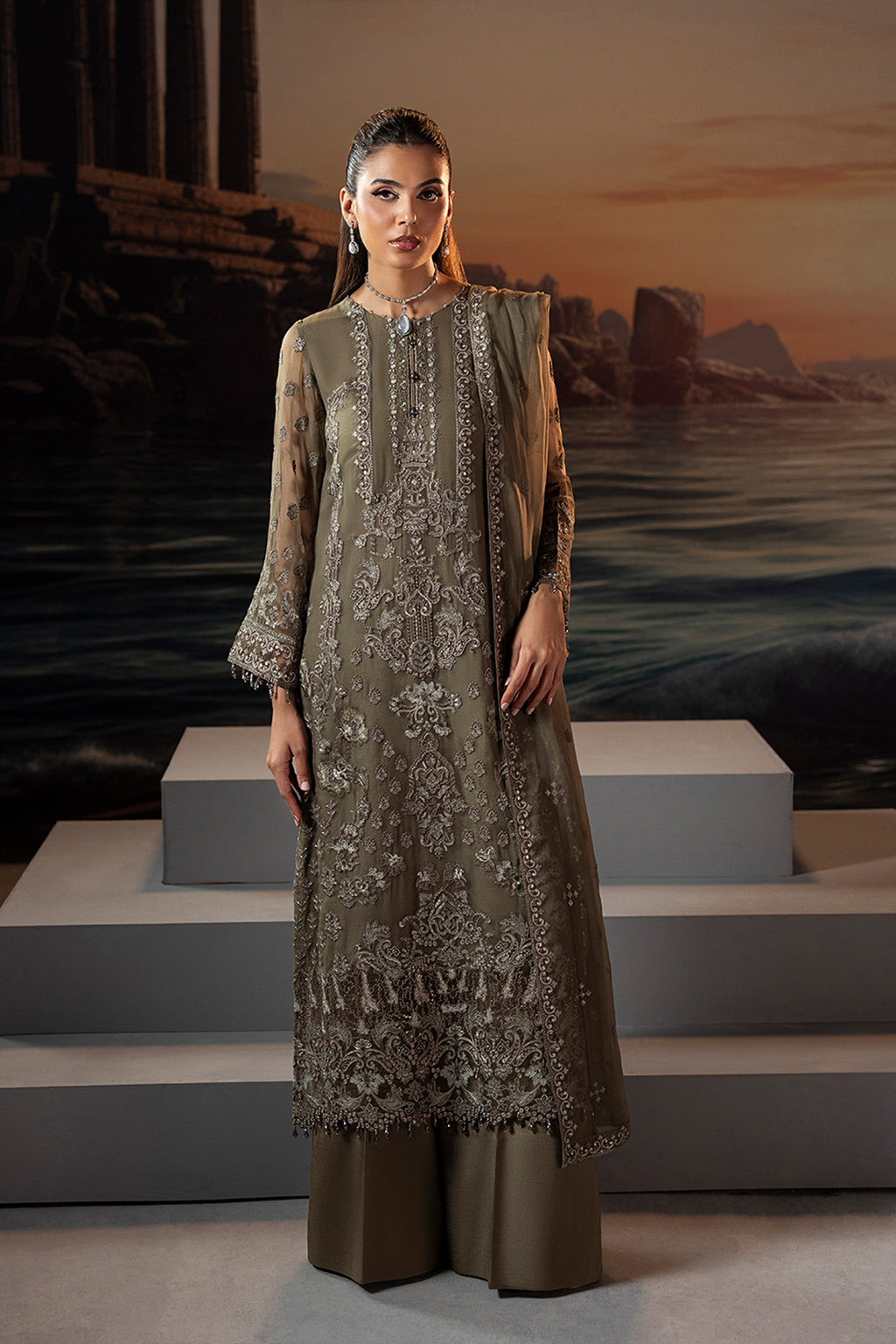 sage green pakistani dress Pakistani Wedding Dress in Sage Green Shade Latest Online SMALL