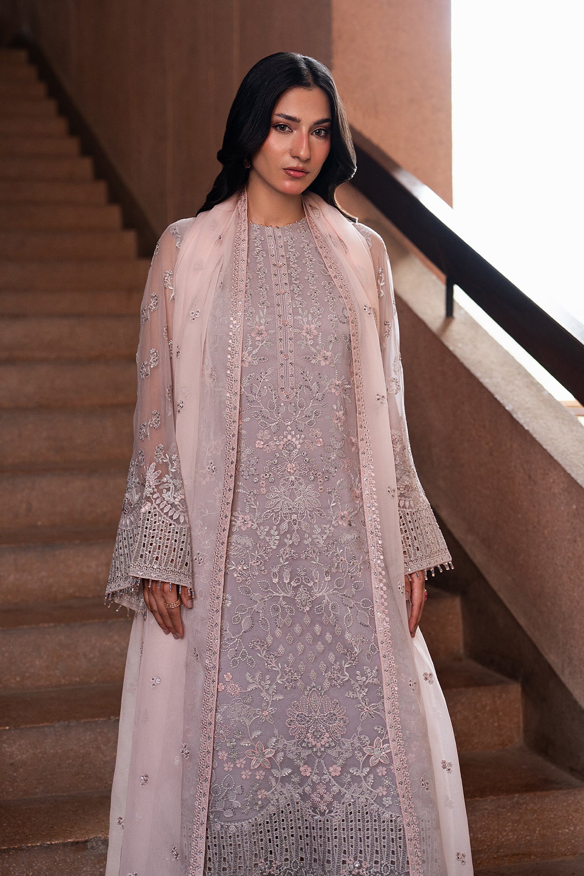 Lavender Glow soft purple chiffon dupatta with organza border detail — Lavish Premium semi-formal wear Pakistan