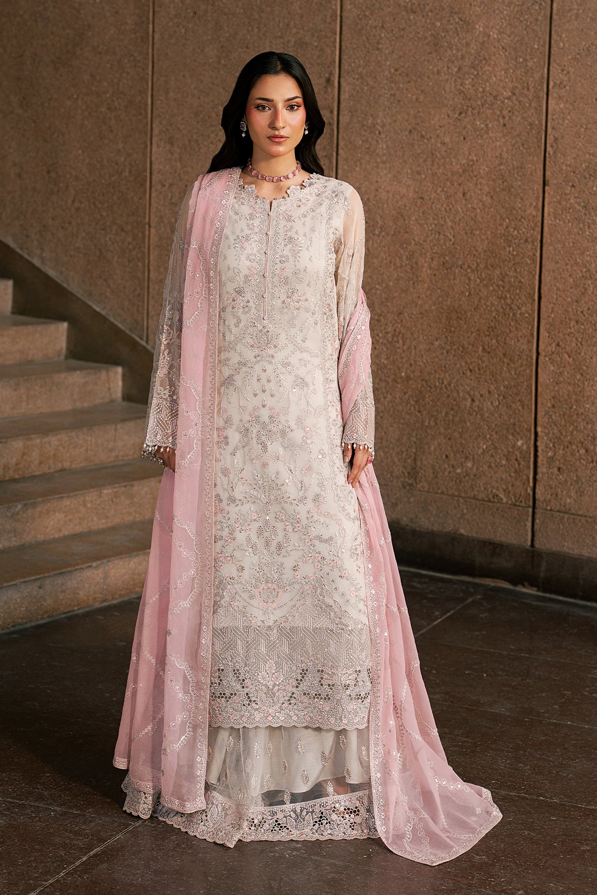 Crimson Bloom embroidered crimson red chiffon 3-piece suit — Lazawal by Lavish Premium luxury pret Pakistan