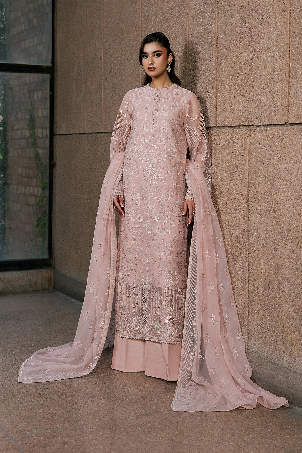 Pink Blossom embroidered blush pink chiffon 3-piece suit — Lazawal by Lavish Premium luxury pret Pakistan