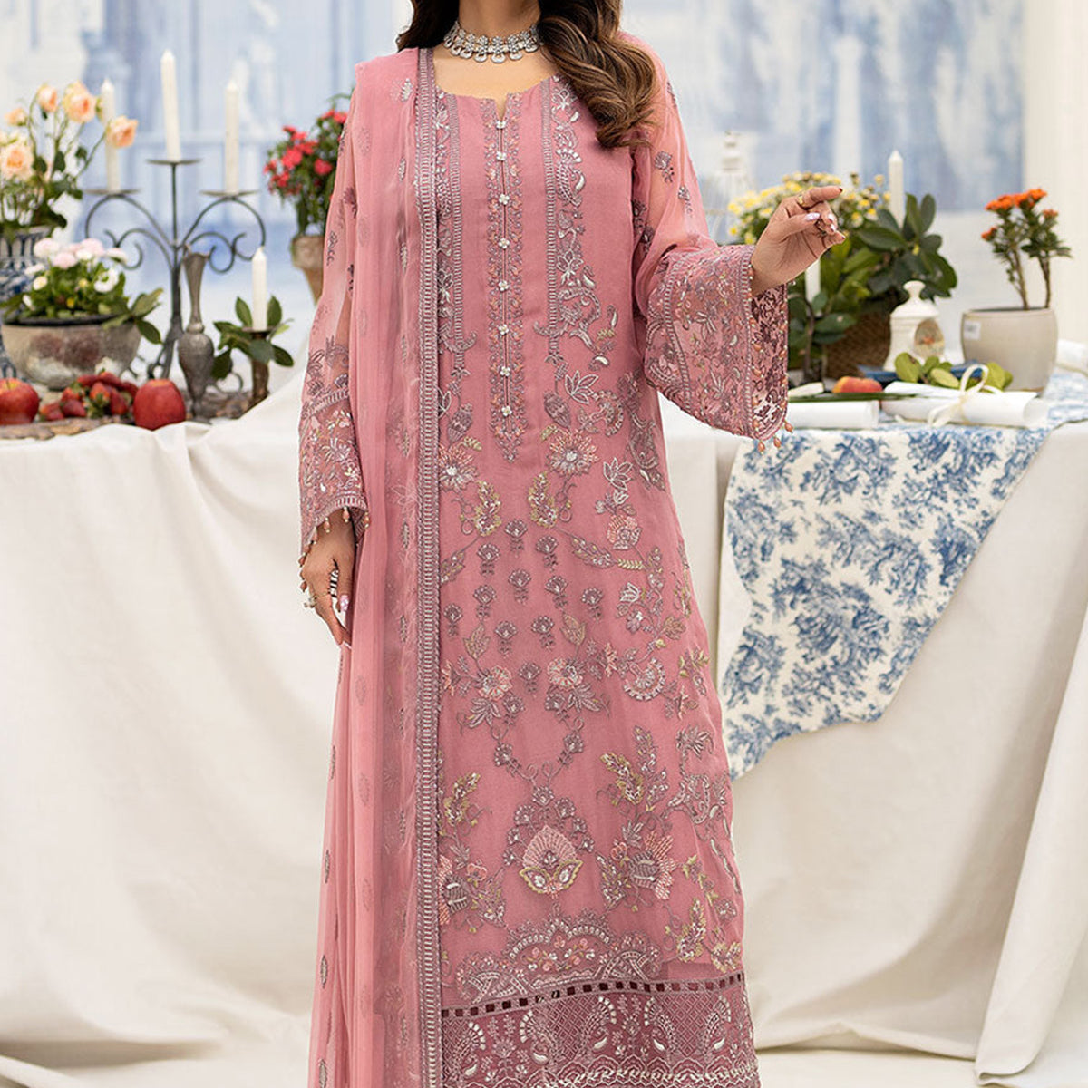 tea pink pakistani dress Tea Pink Pakistani Party Dresses
